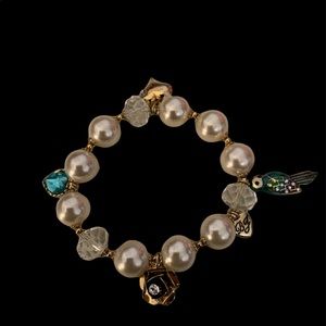 Betsey Johnson Pearl and Crystal Stretch Charm Bracelet